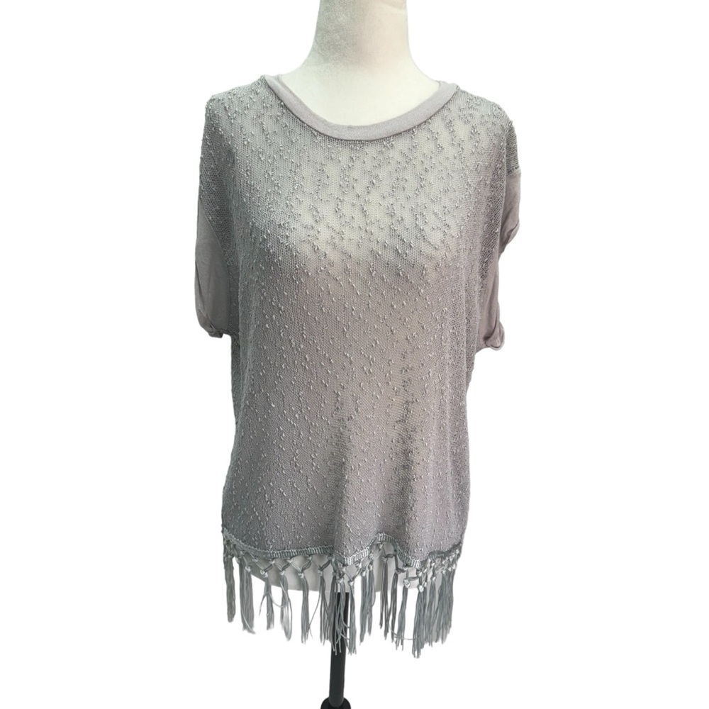 Danny Be Grey Loose Knit Short Sleeve Round Neck Sweater Top Size S